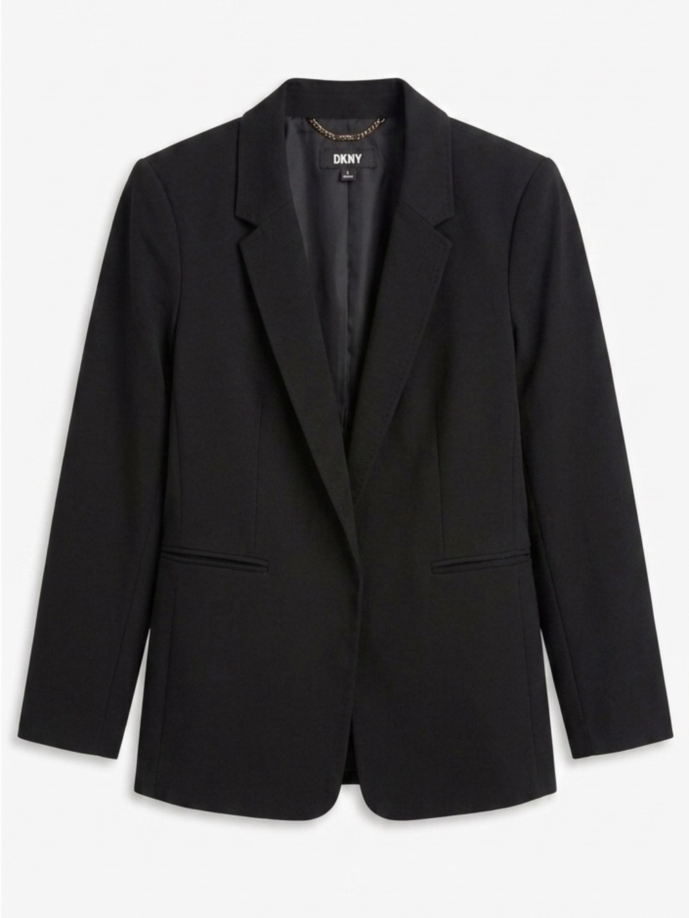 DKNY Black Open Front Blazer Notch Lapel Lined Size 10